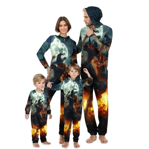 AGWOLF Family Onesie Pajamas Matching Sets Halloween Costumes Long Sleeve Zip Up Jumpsuits One-Piece Hooded Jammies Sleepwear Halloween Family Pjs Mom M
