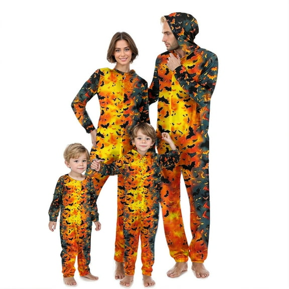AGWOLF Family Onesie Pajamas Matching Sets Halloween Long Sleeve Romper Jumpsuits Zipper Hooded One-Piece Jammies Sleepwear Holiday Loungewear Mom M