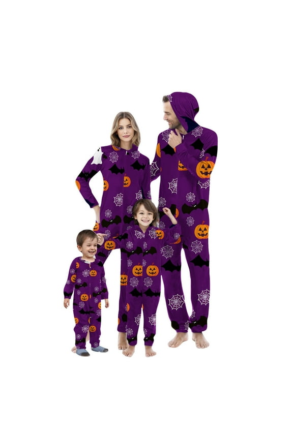 Family Pajama Sets Matching 2024 Halloween Onesies Pjs Set Long Sleeve Hoodie Sleepwear Family Matching Loungwear for Halloween Dad XXL
