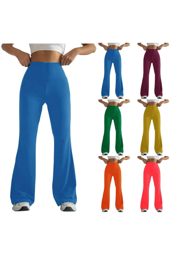 Flare Yoga Pants for Women Stretch Tummy Control Solid Color Leggings High Waisted Bootcut Pant Gym Running Workout Trousers