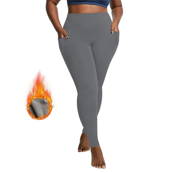 AGWOLF Fleece Lined Leggings Women with Pockets Plus Size Warm Winter Workout Yoga Pants Thermal High Waisted Leggings