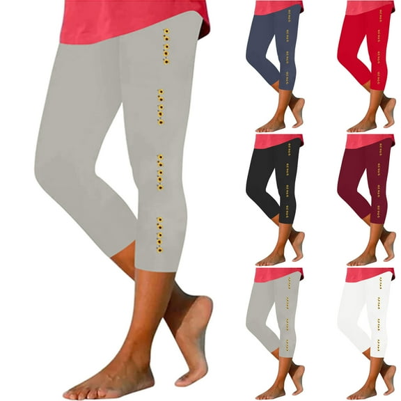 AGWOLF Floral Yoga Capris for Women Tummy Control High Waisted Capris Leggings Summer Knee Length Cropped Pants Boho Beach Pants