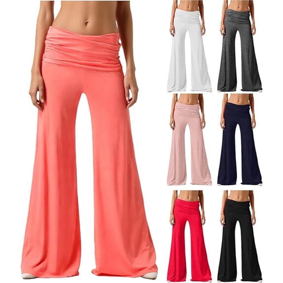 AGWOLF Fold Over Yoga Pants for Women Stretchy Low Waist Wide Leg Pant Athletic Flowy Palazzo Trousers Workout Pilates Dance Gym Trouser Orange L