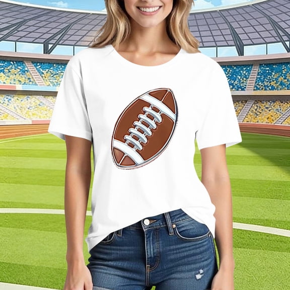 AGWOLF Football Coquette Bow Shrits for Women Plus Size Short Sleeve Summer Tops Team Fans Shirt Sunday T Shirts White XXXL
