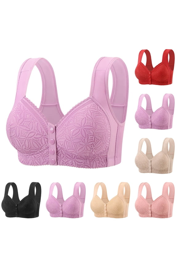 Front Closure Bras for Older Women No Underwire Push Up Bra Comfort Full Coverage Wireless Bralette Posture Correcting Bra