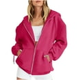 thumbnail image 1 of AGWOLF Full Zip Up Hoodies for Women Trendy Solid Color Long Sleeve Sweatshirts Fall Drawstring Hooded Jacket Coat, 1 of 5