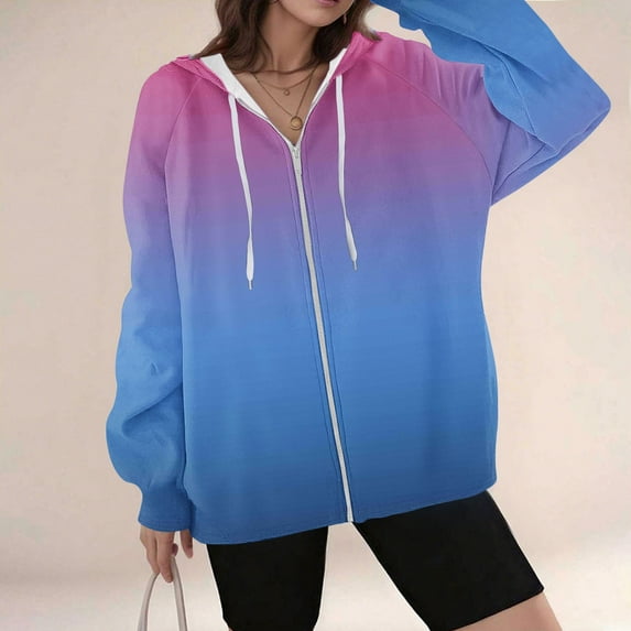 AGWOLF Full Zip Up Sweatshirt for Women Trendy Drop Shoulder Jacket Coat Solid Color Tops Lightweight Long Sleeve Clothes