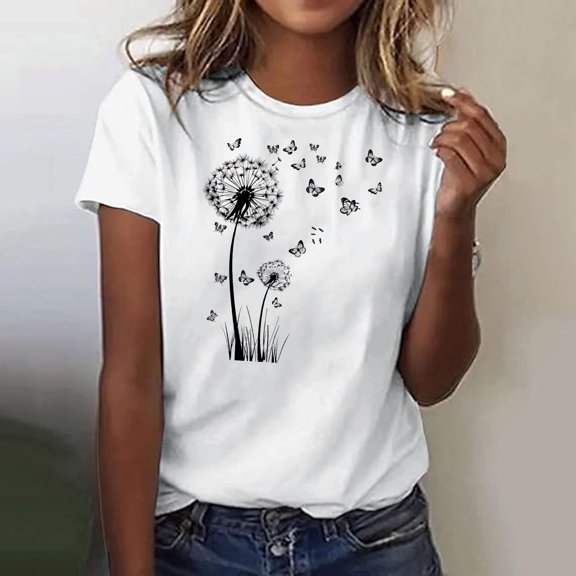 AGWOLF Funny T Shirts for Women Summer Casual Crew Neck Shirt Short Sleeve Graphic Tees Loose Fit Soft Tops for Summer