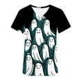 thumbnail image 1 of AGWOLF Ghost Print Scrub Tops for Women Halloween Costume V Neck Short Sleeve Tee Shirts Nursing Work Uniform Holiday Tops with Pockets, 1 of 5