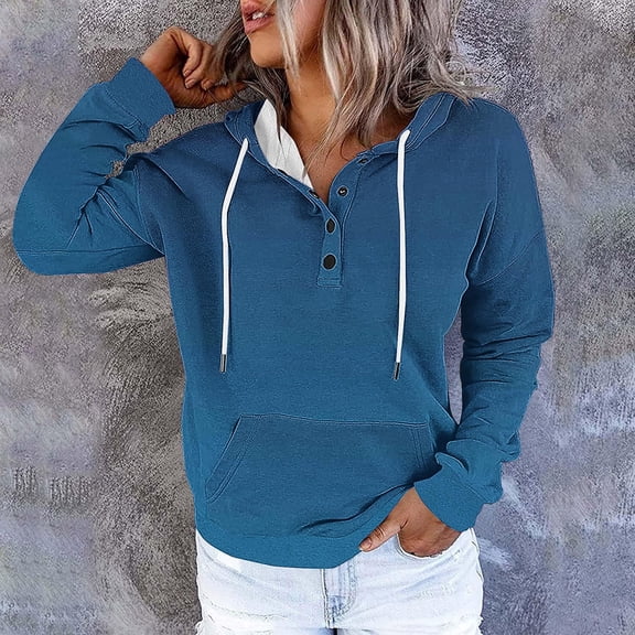 AGWOLF GradientHoodie for Women Quarter Button Color Block Sweatshirts Trendy Long Sleeve Hooded Pullover Fall Fashion Tops