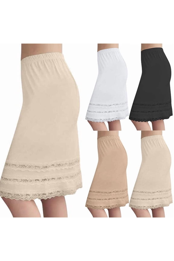 Half Slips for Women Underskirt Dress Extender Lace Trim Knee Length Midi Skirt Anti-Static Beige L