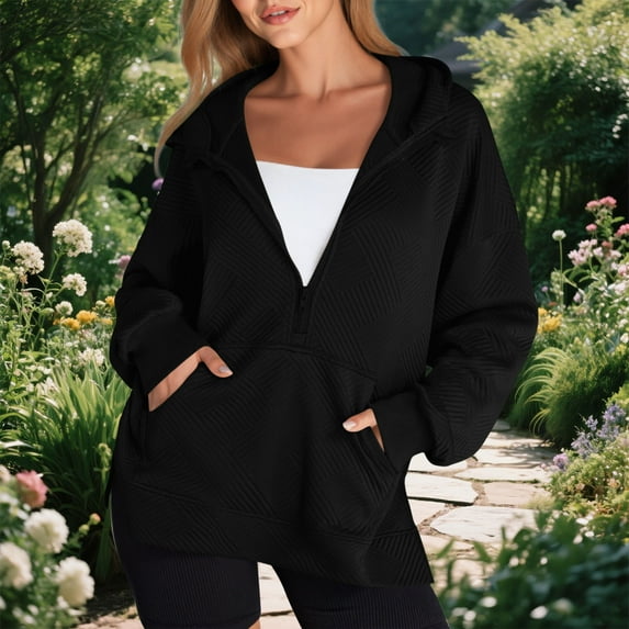 AGWOLF Half Zip Sweatshirt For Women Lightweight Side Split Hooded Sweatshirts Fashion Long Sleeve Hoodies with Pocket