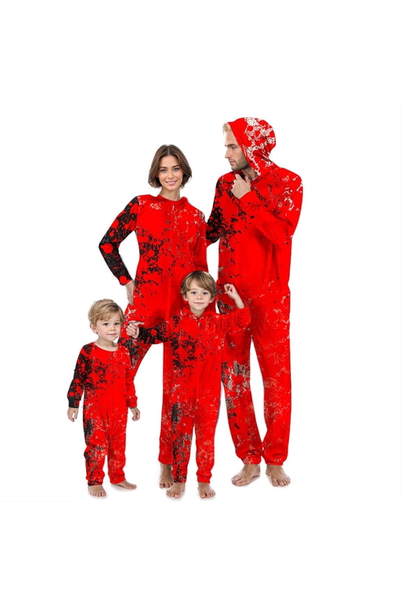 Halloween Bloody Onesie for Family Zipper Hooded Jumpsuit Matching Halloween Pajamas for Family Halloween Pajamas Matching Sets Mom S