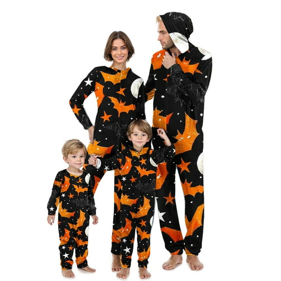 AGWOLF Halloween Family Matching Onesie Zip Up Long Sleeve Holiday Pjs Halloween Bat Print Sleepwear One-Piece Loungwear for Couple Child Baby Mom XXL