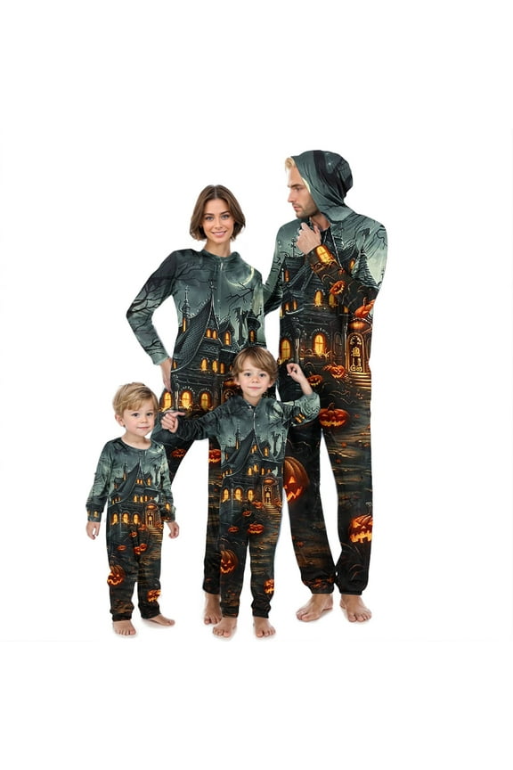 Halloween Family Pajamas Matching Sets Funny Graphic Long Sleeve Jumpsuit Onesie One Piece Pajamas Halloween Costumes Dad M