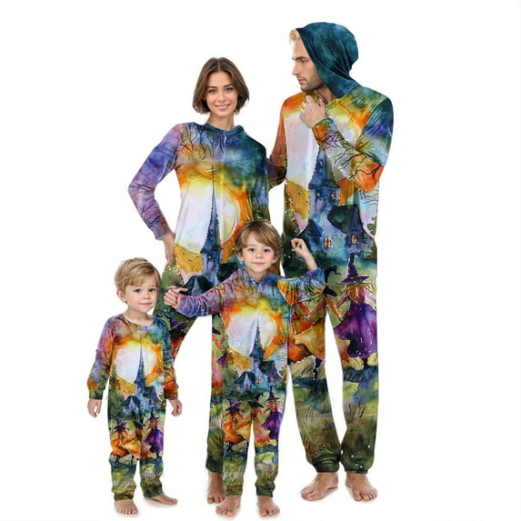 AGWOLF Halloween Pajamas for Family Long Sleeve Zip Up Onesies Pjs Halloween Pajamas for Family Matching Sets Holiday Jammies Sleepwear Loungewear Mom S