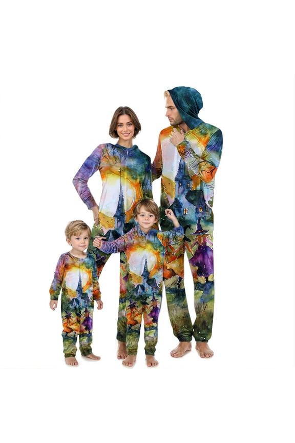 Halloween Pajamas for Family Long Sleeve Zip Up Onesies Pjs Halloween Pajamas for Family Matching Sets Holiday Jammies Sleepwear Loungewear Mom XXL