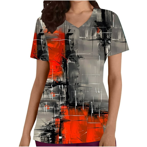 AGWOLF Halloween Scrubs Tops for Women Cute Print Short Sleeve V-Neck Medical Scrub T-Shirts 2024 Breathable Nursing Uniforms Holiday Tees with Pockets
