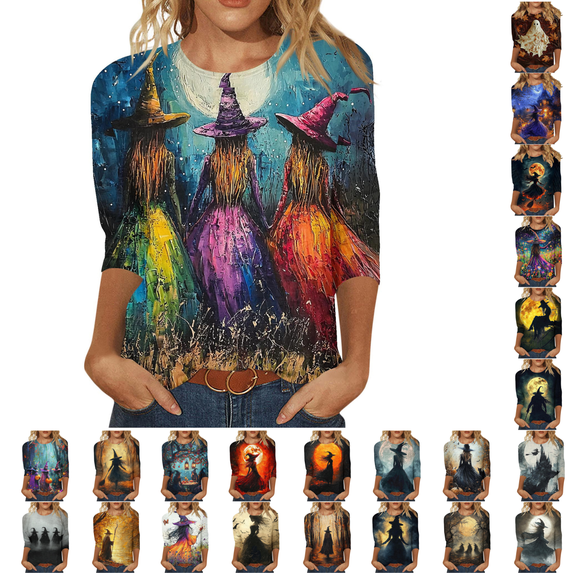 AGWOLF Halloween Shirts for Women Plus Size 3/4 Length Sleeve Fall ...