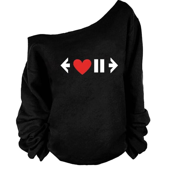 AGWOLF Heart Graphic Sweatshirts for Women Casual Off the Shoulder Loose Pullover Preppy Long Sleeve Blouse Tops