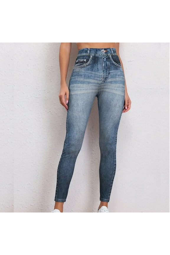 High Waisted Jeans for Women Trendy Skinny Tummy Control Denim Pants with Pockets Workout Running Trousers