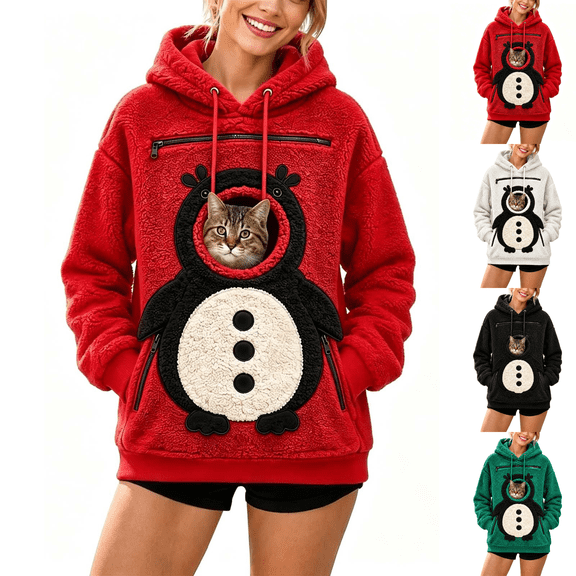 AGWOLF Hooded Pet Pouch Hoodie for Women Cat & Puppy Carrier Hoodies with 3 Zipper Pockets Small Dogs Holder Sweatshirts Supports up to 5kg Red M