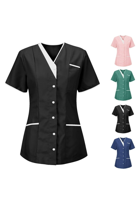 Housekeeping Uniforms - Scrub Tops for Women Lightweight Stretchy Scrubs for Cleaning Jobs