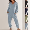 thumbnail image 1 of AGWOLF Jumpsuits for Women Baggy Long Sleeve One Piece Loungewear with Pockets Loose Fit V Neck Rompers Comfy Pajamas Sleepwear Homewear, 1 of 10