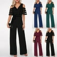 thumbnail image 1 of AGWOLF Jumpsuits for Women Dressy Cold Shoulder Mesh Short Sleeve Rompers Casual Wide Leg High Waist Long Pants Overalls Formal Pantsuits Wine S, 1 of 8