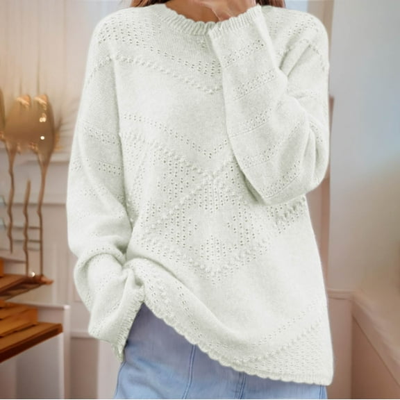 AGWOLF Knit Sweaters for Women Solid Mock Neck Crochet Hollow Out Pullover Cozy Lightweight Long Sleeve Jumper Tops