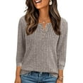 thumbnail image 1 of AGWOLF Knit Sweaters for Women Trendy V Neck Button Up Pullover Fall Solid Basic Long Sleeve Jumper Tops, 1 of 6