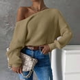 thumbnail image 1 of AGWOLF Lantern Long Sleeve Sweater Trendy Off the Shoulder Ribbed Knit Sweaters Lightweight Plain Basic Tops Fall Travel Jumper, 1 of 7