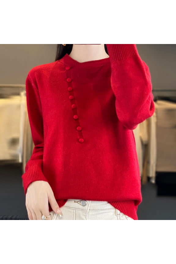 Lightweight Sweaters for Women Cozy Lightweight Knit Jumper Tops Casual Sideling Button Long Sleeve Pullover