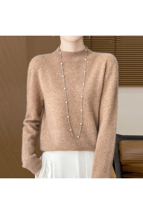 Lightweight Sweaters for Women Fuzzy Mock Neck Knit Jumper Causal Long Sleeve Solid Basic Pullover