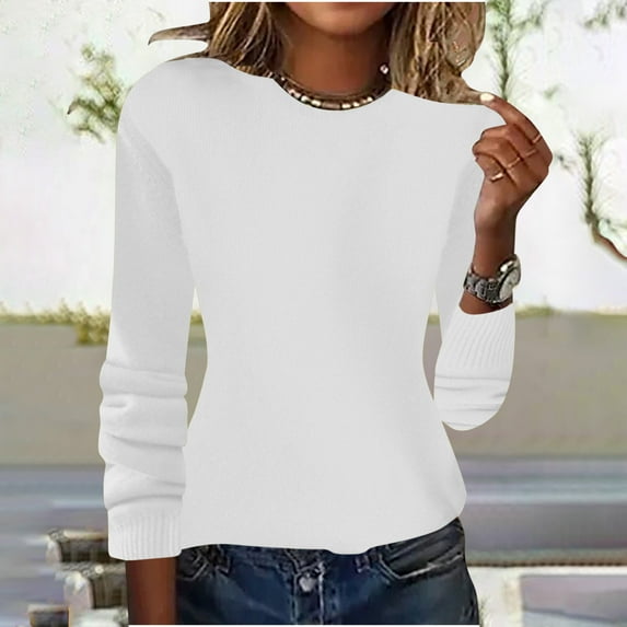 AGWOLF Lightweight Sweaters for Women Solid Basic Crewneck Ribbed Knit Jumper Top Slim Long Sleeve Fall Pullover