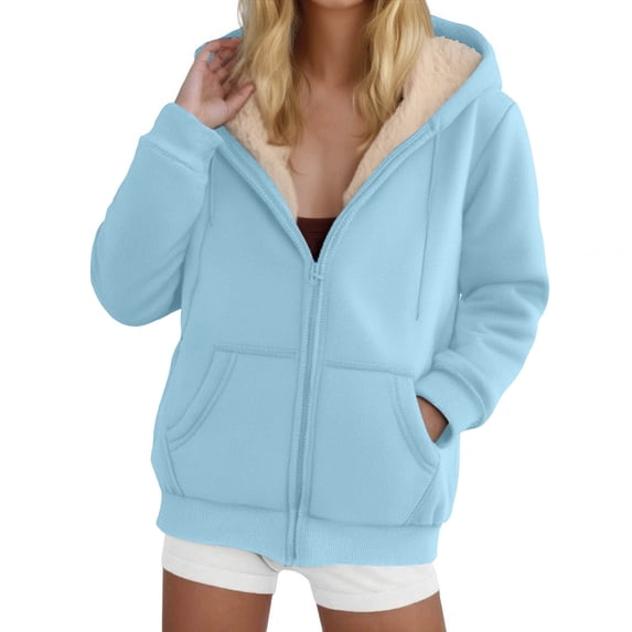AGWOLF Long Hoodies for Women Trendy Oversized Full Zip Up Sweatshirts Solid Long Sleeve Hooded Jecket Coat with Pocket