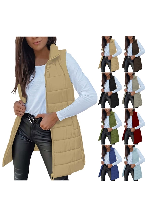 Long Puffer Vest Women Casual Sleeveless Hooded Winter Coats Lightweight Zip Up Jackets Fall Winter Outdoor Outwear
