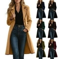 thumbnail image 1 of AGWOLF Long Trench Coats for Women Casual Single Breasted Velvet Jackets Fall Winter Open Front Peacoat Notched Lapel Outerwear, 1 of 10