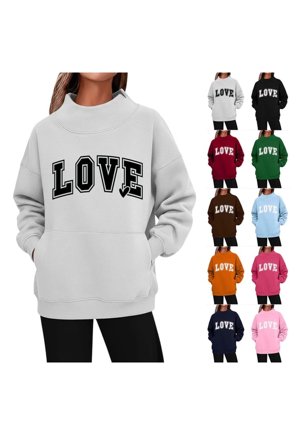 Love Sweatshirts for Women Cute Valentines Day Shirts Long Sleeve Turtle Neck Pullover Funny Holiday Tops Valentines Shirts Women Teacher