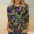 thumbnail image 1 of AGWOLF Mardi Gras Outfit for Women 3/4 Length Sleeve Mask Graphic Carnival Tee Blouses Fashion Round Neck Funny 3D Print Holiday Tops, 1 of 5