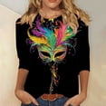 thumbnail image 1 of AGWOLF Mardi Gras Shirts For Women Carnival Outfits Tops Funny Mask Graphic Casual 3/4 Sleeve Crewneck T-Shirts Fat Tuesday Party Costume New Orleans Party Shirt, 1 of 5