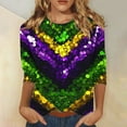 thumbnail image 1 of AGWOLF Mardi Gras Shirts for Women Carnival Party Outfits Round Neck 3/4 Sleeve Cute Shirt Glitter Graphic T-Shirts Festival Tops, 1 of 5