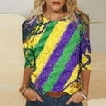 thumbnail image 1 of AGWOLF Mardi Gras Shirts for Women Fashion 3/4 Sleeve Sequin Printed Tops Casual Crewneck Pullovers Carnival Outfit Festival Party T-Shirts, 1 of 5