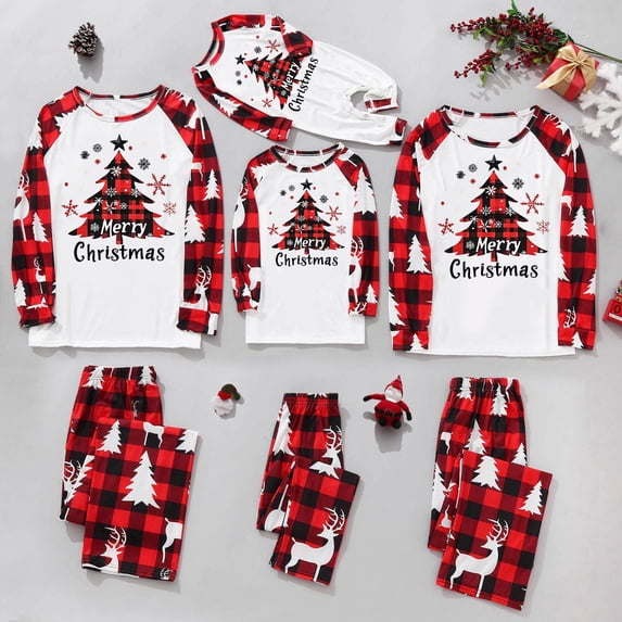 AGWOLF Matching Christmas Pajamas for Family Plaid Christmas Tree Tops ...