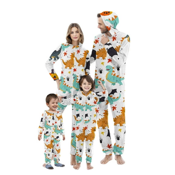 AGWOLF Matching Halloween Onesies Pajamas for Family Funny Zipper Hooded Jumpsuit Matching Family Pjs Sleepwear Holiday PJs for Women/Men/Couples Dad S