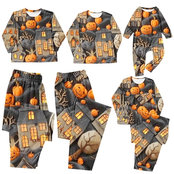 AGWOLF Matching Halloween Pjs for Family Halloween Pajamas Matching Sets Soft Long Sleeve Shirts and Elastic Waist Pants Sleepwear 2 Piece Outfits for Holiday Dad L