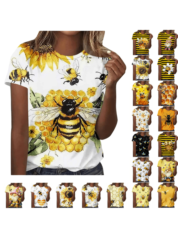 National Honey Bee Day Shirts for Women Plus Size Short Sleeve T Shirts Funny Bees Graphic Tees Brown XXXXXL