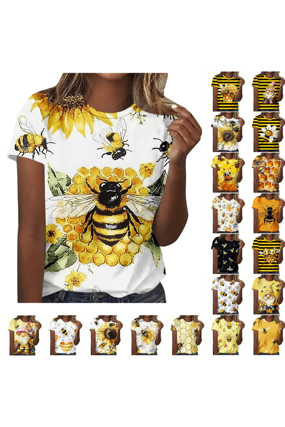 National Honey Bee Day Shirts for Women Plus Size Short Sleeve T Shirts Funny Bees Graphic Tees Pink XXL