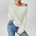 thumbnail image 1 of AGWOLF Off the Shoulder Sweater for Women Lightweight Lantern Long Sleeve Ribbed Knit Blouse Pullover Oversized Solid Basic Jumper, 1 of 8