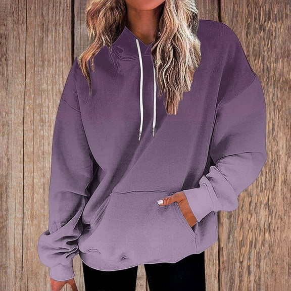 AGWOLF Oversized Hoodies for Women Preppy Gradient Long Sleeve Sweatshirts Trendy Drawstring Hooded Tops with Pocket